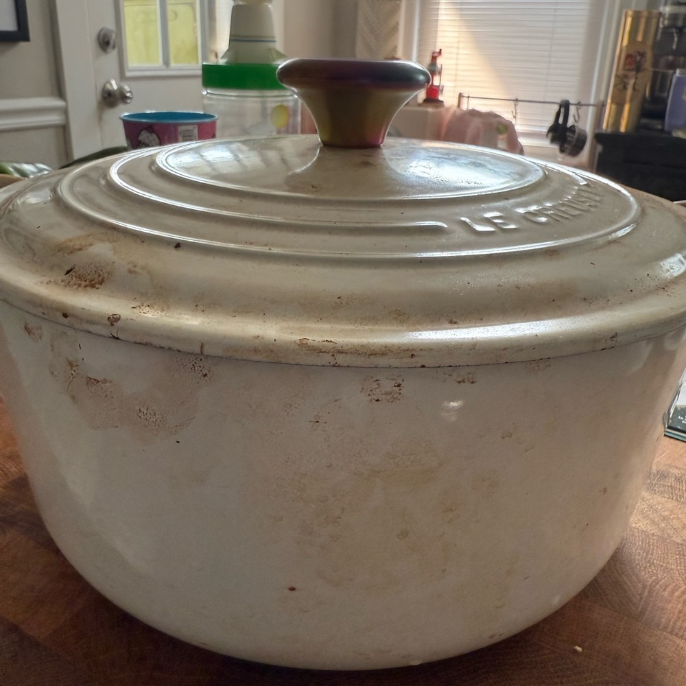 Le Creuset Cream Cast Iron Dutch Oven with Multicolor Knob